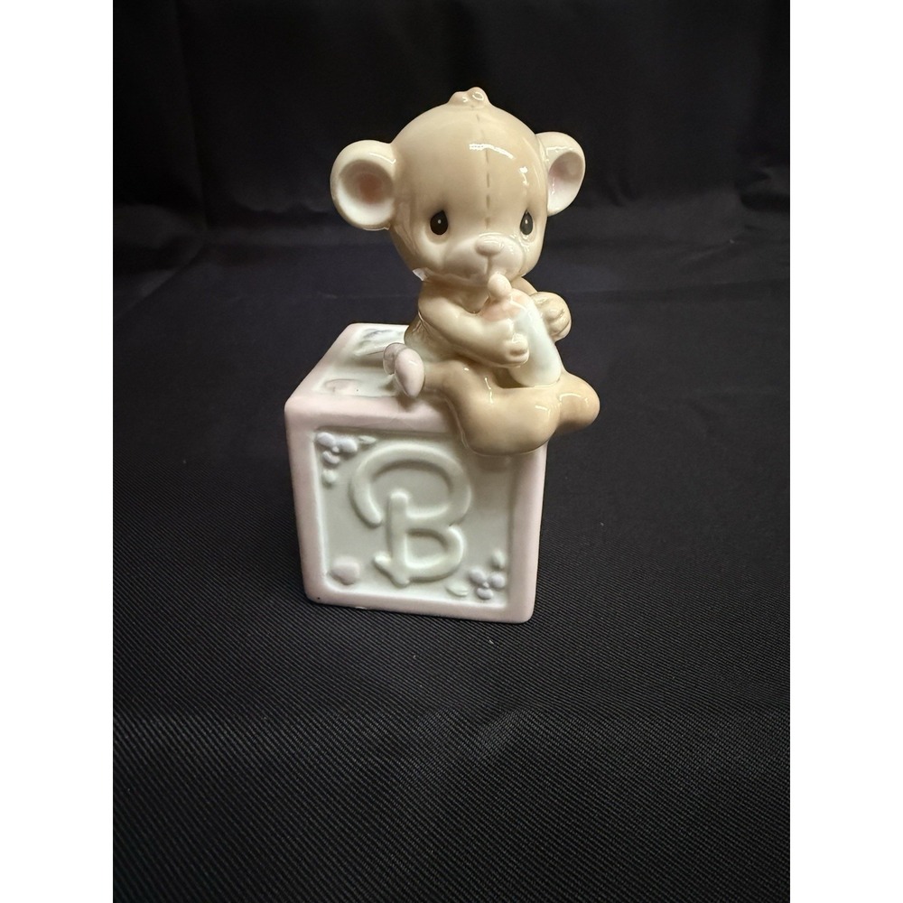 Enesco Precious Moments Monkey Bank Block Porcelain Baby Nursery No Box 434515